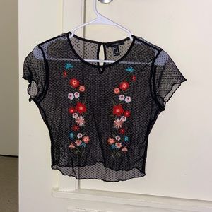 Mesh crop top with embroidery